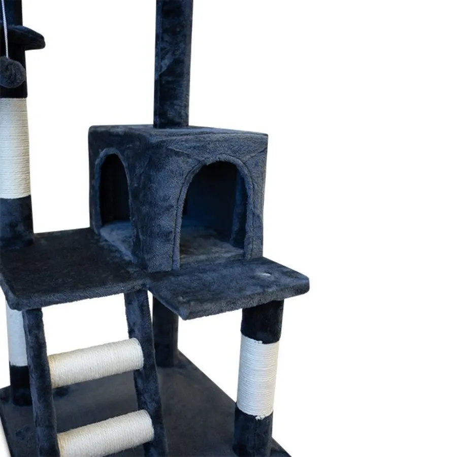 100cm Multi-Level Cat Tree, Sisal, Gray, Hiding Box, Petwiz