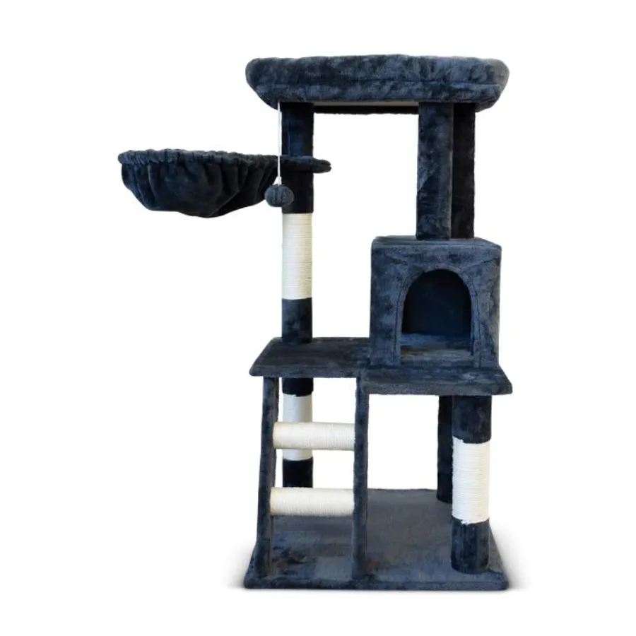 100cm Multi-Level Cat Tree, Sisal, Gray, Hiding Box, Petwiz