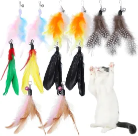 12Pcs Cat Feather Toys Refills, Feather Cat Wand Toys Attachment with Bells, Interactive Teaser Feathers Replacement for Bored Indoor Adult Cats Kitten Exercise and Play