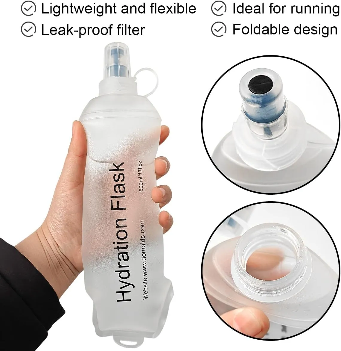 150ml Soft Flask, TPU Collapsible Soft Water Bottle for Hydration Pack, Running Vest, Folding Water Bottle for Hiking Cycling Climbing-1Pcs, White