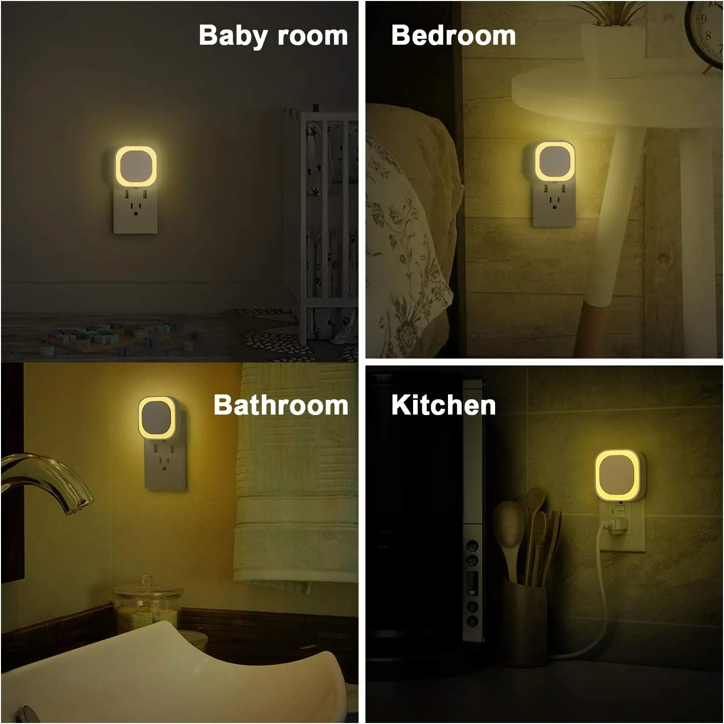 2 Pack Plug in Dimmable Nightlight, Auto Dusk to Dawn Sensor, LED Night Light, Soft Glow, Diffused Light, Warm White Night Light for Bathroom, Hallway, Kitchen, Bedroom, Garage