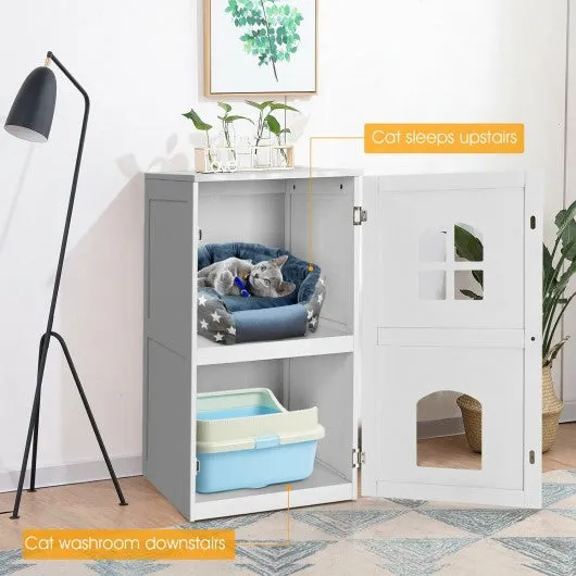 2-Tier Hidden Cat House Enclosure Nightstand-White