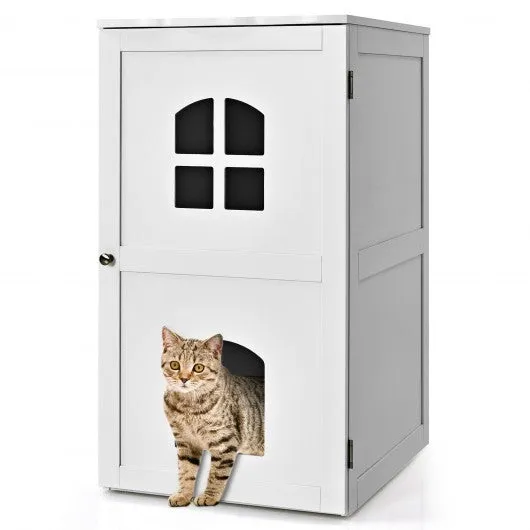 2-Tier Hidden Cat House Enclosure Nightstand-White
