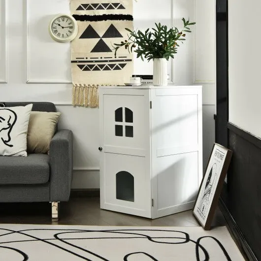 2-Tier Hidden Cat House Enclosure Nightstand-White