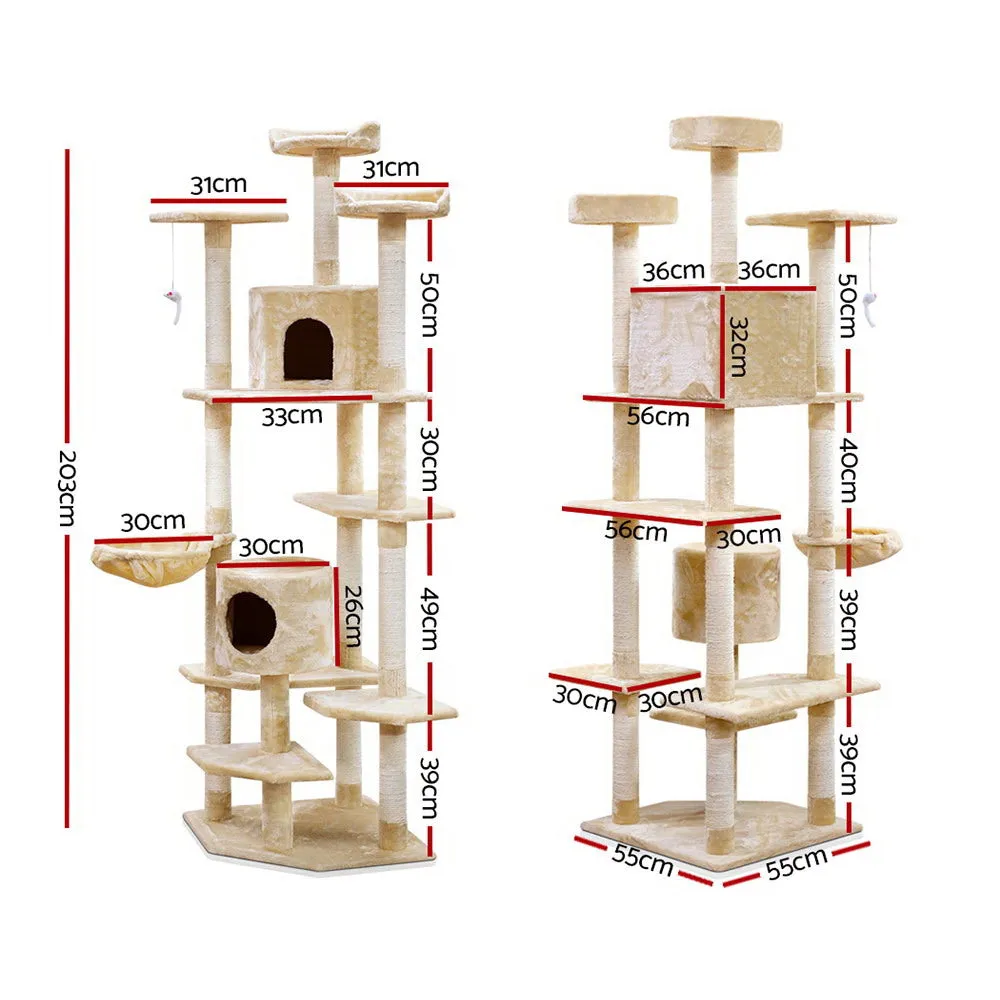 203cm Multi-Level Cat Tree, Scratch Posts, Hammock - i.Pet
