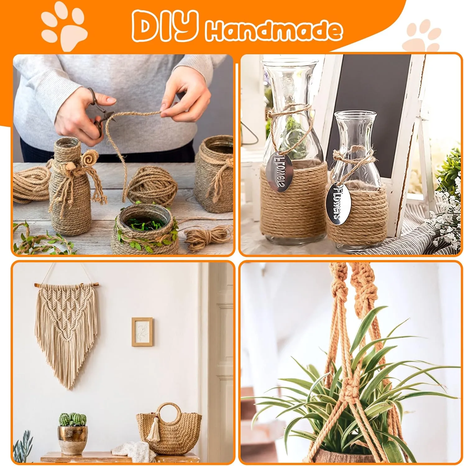 328FT/100M Cat Scratching Sisal Rope, 6mm Thick Natural Jute Rope for Scratch Posts, Cat Trees, DIY Projects, Sisal Rope for Scratcher with 2 Mouse Toys (Natural, 328ft)