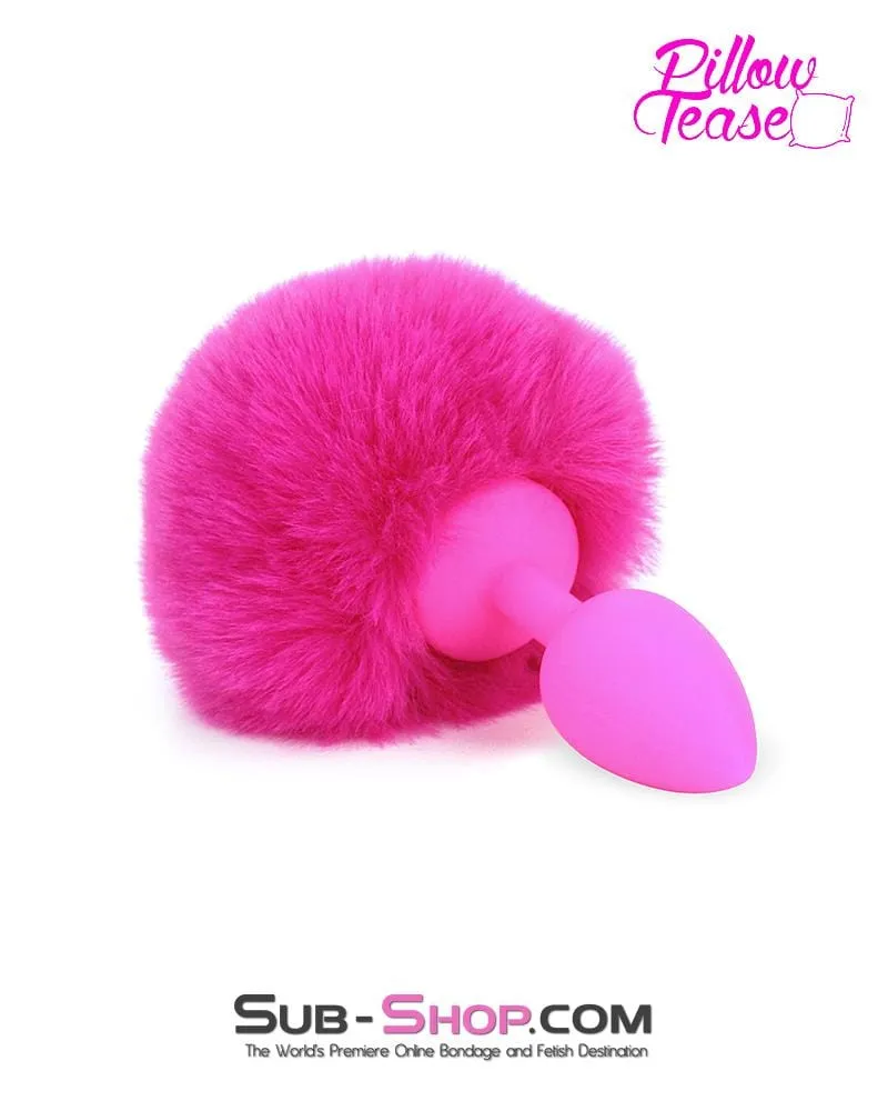 3717M      Somebunny Loves You Pink Powder Puff Bunny Tail, Small Pink Silicone Plug