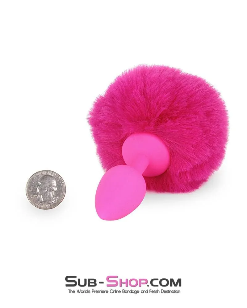 3717M      Somebunny Loves You Pink Powder Puff Bunny Tail, Small Pink Silicone Plug