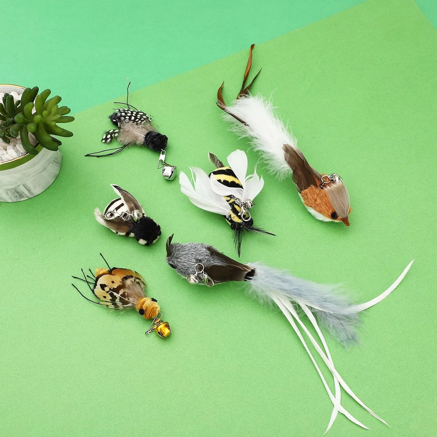 6 Pieces Cat Feather Toys Replacement Bird Insect Cat Toy Wand Refills Cats Toy Replacement Natural Bird Feathers for Cats Toys