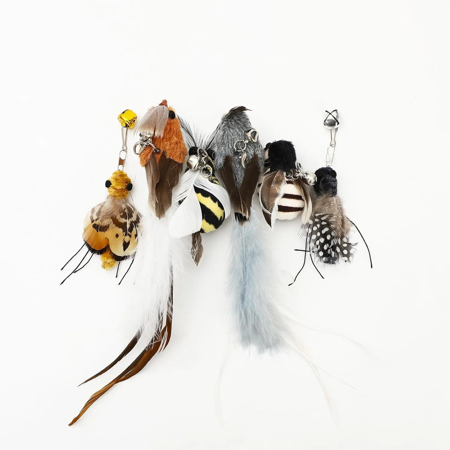 6 Pieces Cat Feather Toys Replacement Bird Insect Cat Toy Wand Refills Cats Toy Replacement Natural Bird Feathers for Cats Toys