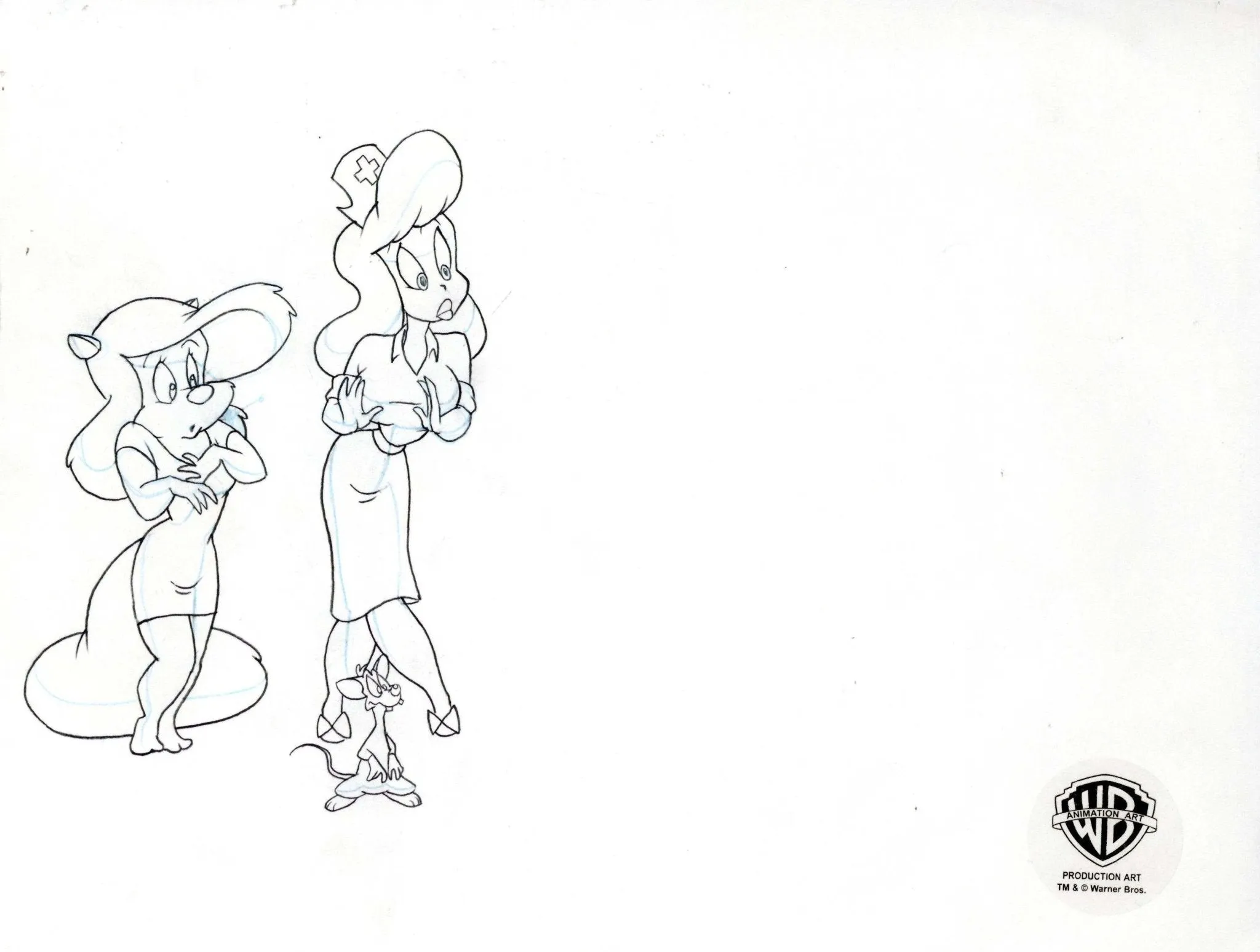 Animaniacs Original Production Drawing:  Minerva, Nurse, and Pinky