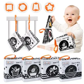 Baby book, my first crinkle books soft cloth toys, black and white activity busy books animals, fruit, vegetable learning toy set for baby toddler 3 Month 