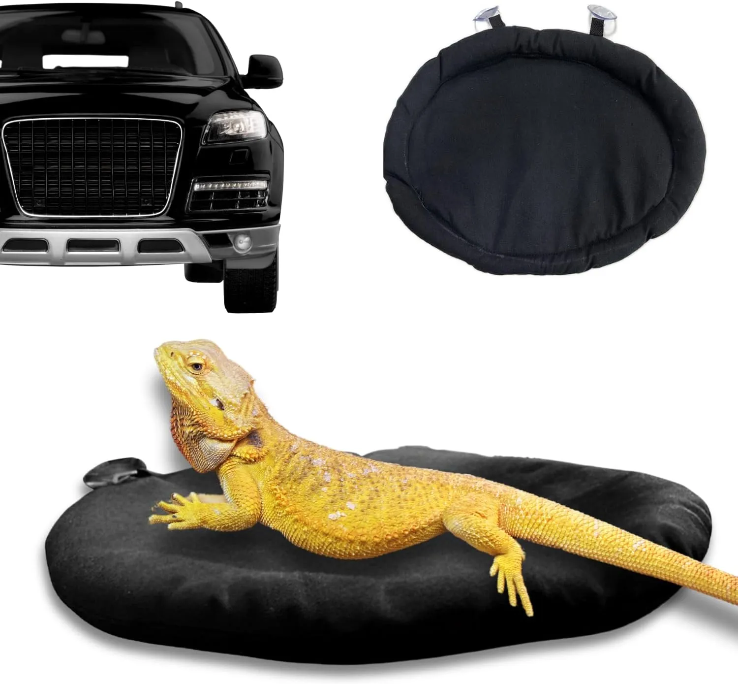 Bearded Dragon Bed Soft Mat with Suction Cup Bearded Dragon Sleep Cushion Washable for Travel Reptile Tank Accessories Small Animal Carrier for Lizard Leopard Gecko (Black)