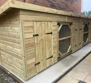 Benchmark Dog Kennel with Pent Roof - Duo 14 x 5ft, Classic Wood Range