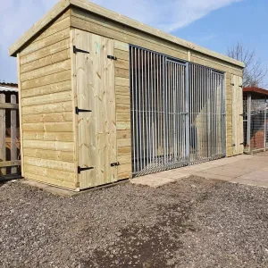 Benchmark Dog Kennel with Pent Roof - Duo 16 x 4ft, Premium Wood Range