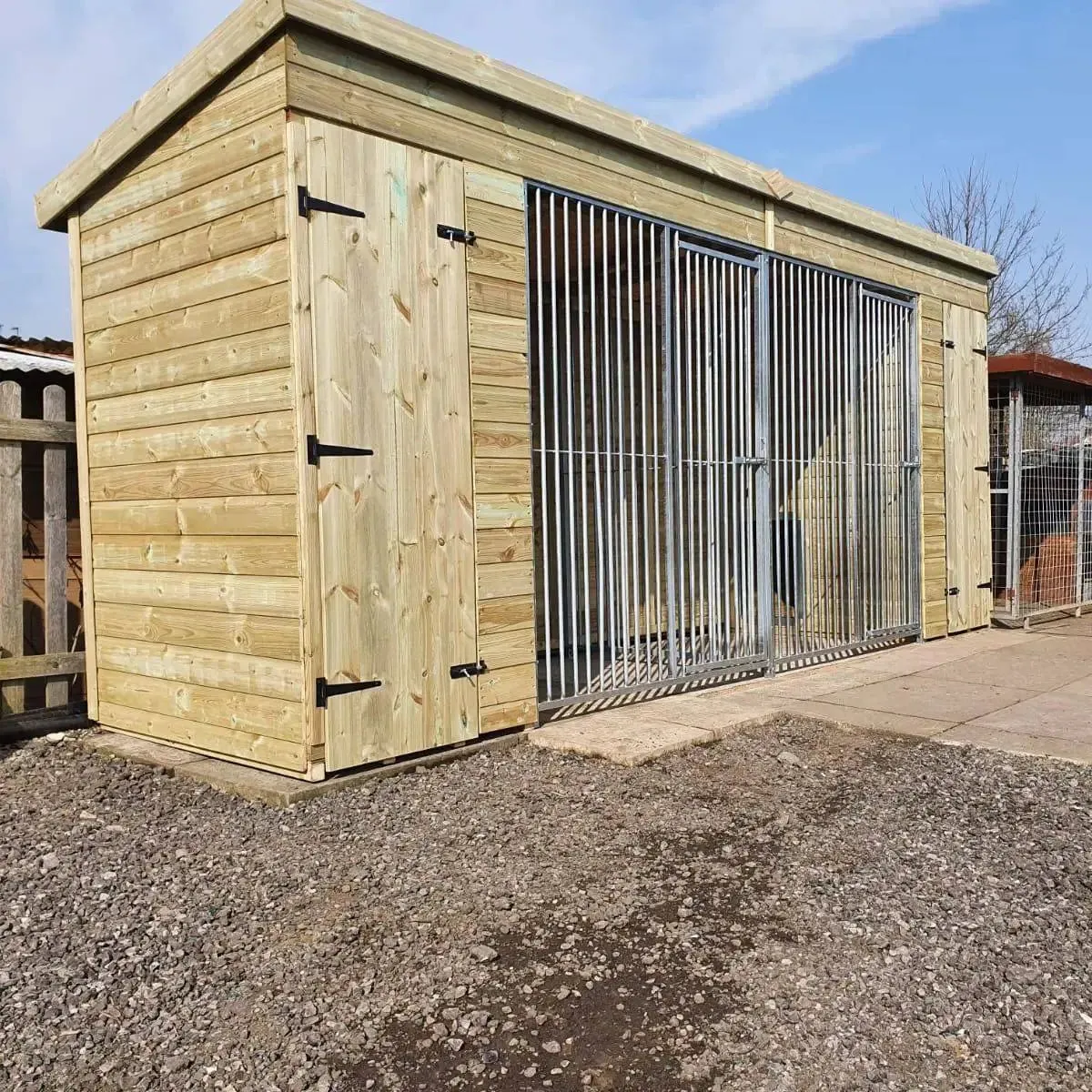 Benchmark Dog Kennel with Pent Roof - Duo 16 x 4ft, Premium Wood Range