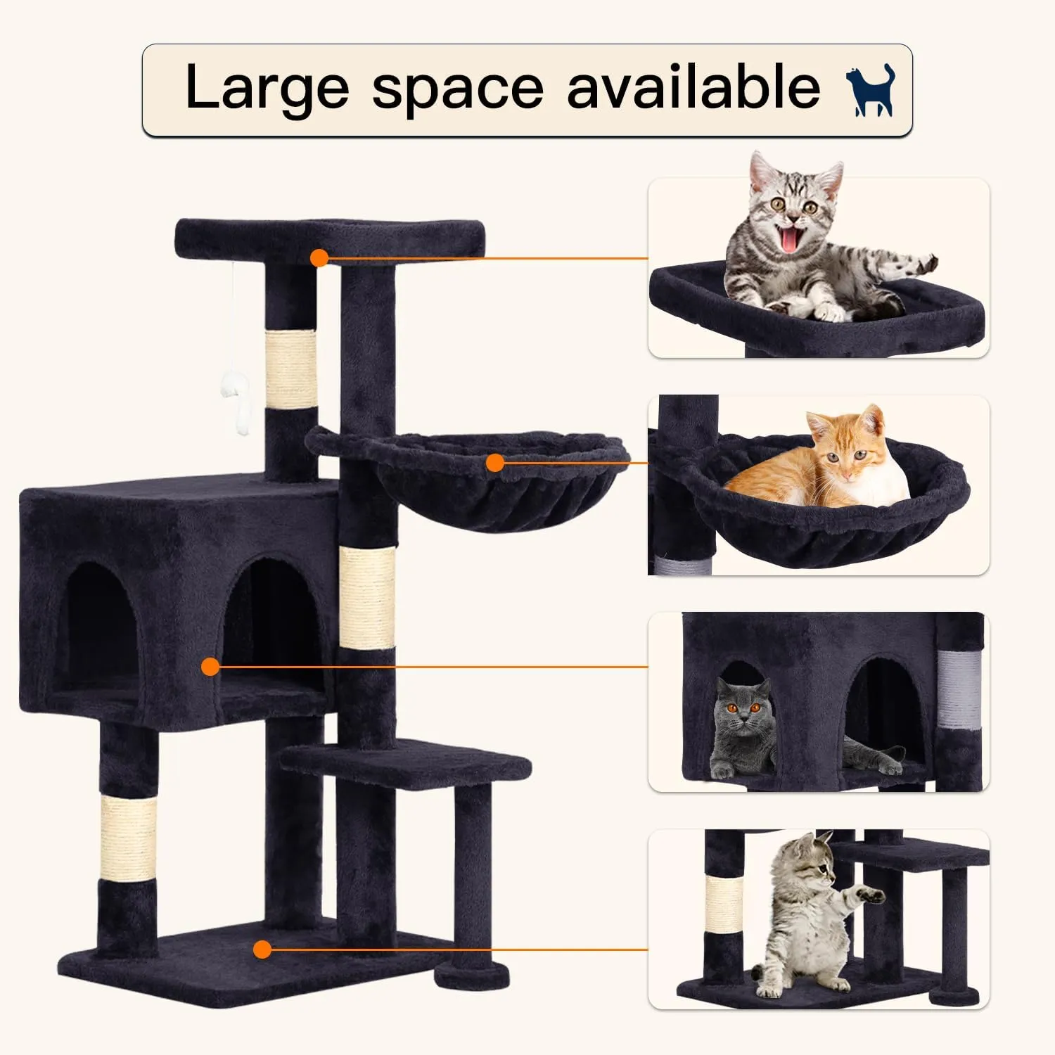 BestPet Cat Tree 36 inch Tall Cat Tower for Indoor Cats with Cat Scratching Post,Cat Condo Furniture Activity Centre with Cat Hammock & Funny Toy (Dark Gray)