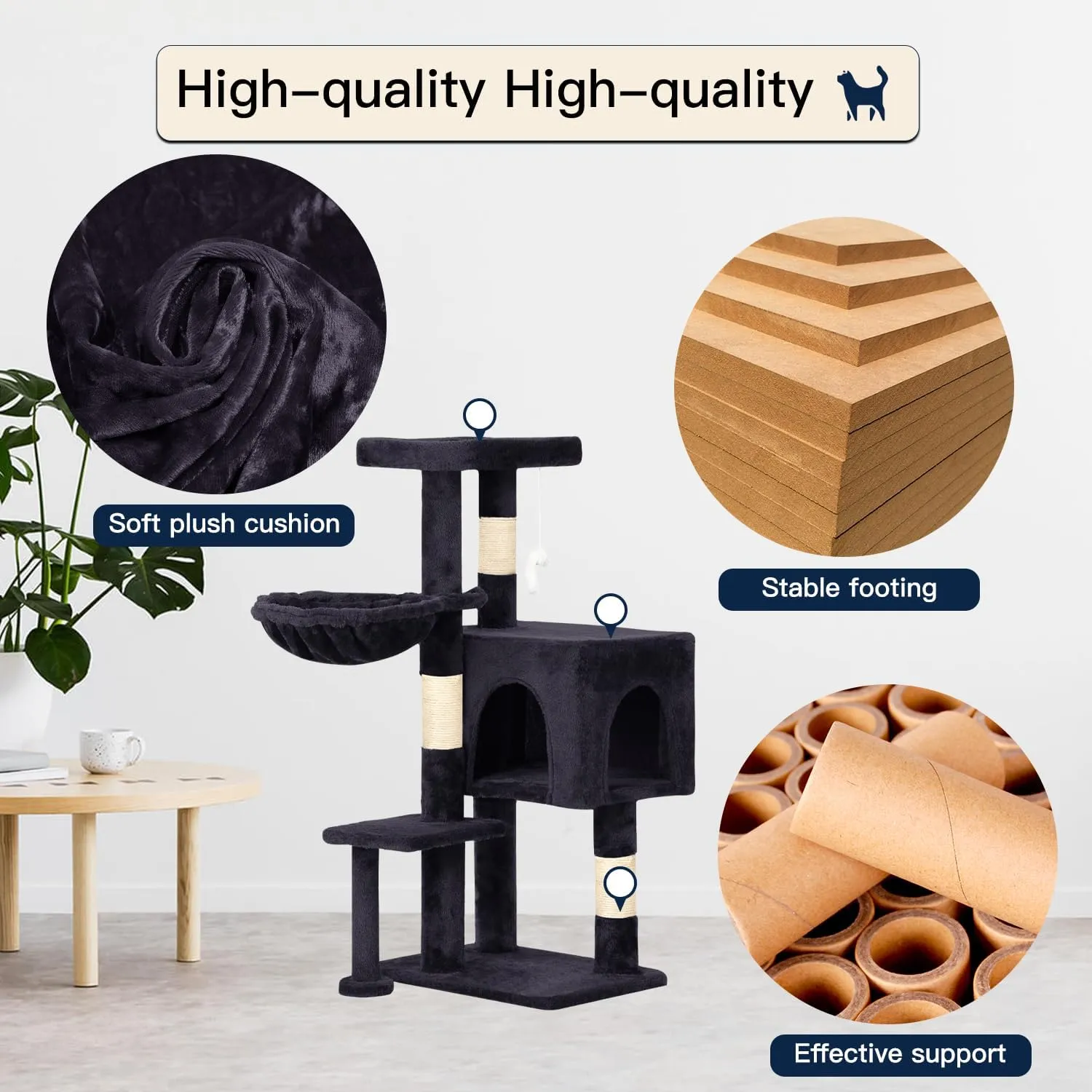 BestPet Cat Tree 36 inch Tall Cat Tower for Indoor Cats with Cat Scratching Post,Cat Condo Furniture Activity Centre with Cat Hammock & Funny Toy (Dark Gray)