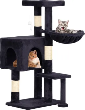 BestPet Cat Tree 36 inch Tall Cat Tower for Indoor Cats with Cat Scratching Post,Cat Condo Furniture Activity Centre with Cat Hammock & Funny Toy (Dark Gray)