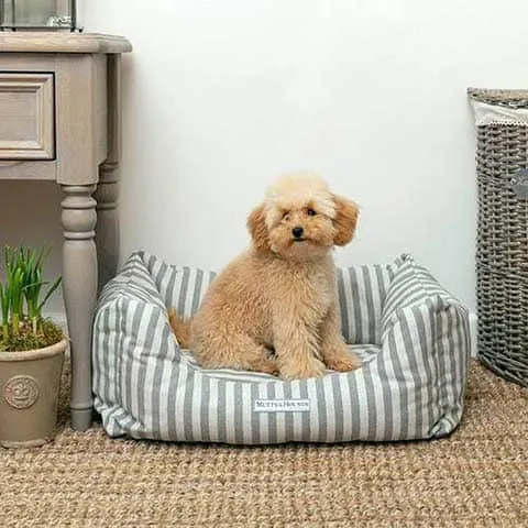 Boxy Dog Bed in Flint Grey Striped Brushed Cotton by Mutts & Hounds