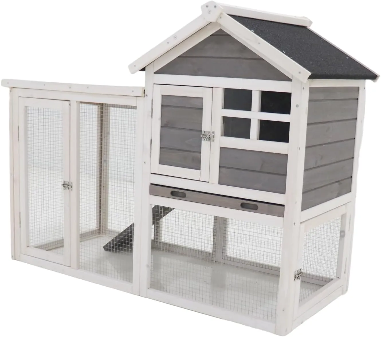 Bunny cage Outdoor Bunny Hutch Guinea Pig Cages Ferret cage with Waterproof Sunshade with Deep Not Leak Pull Out Tray(Grey(one Removable Tray))(W1431110991)