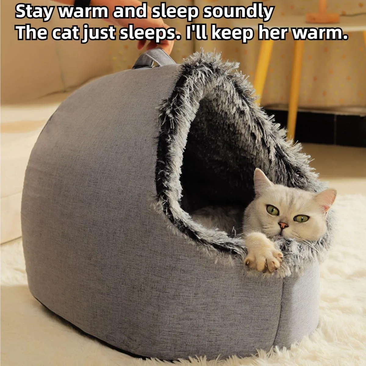 Cat Bed, Self-Warming 2 in 1 Foldable Cave House Animal Shape Nest Pet Sleeping Bed with Removable Cushion (Grey,Medium)