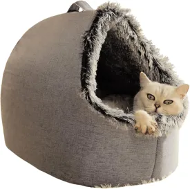 Cat Bed, Self-Warming 2 in 1 Foldable Cave House Animal Shape Nest Pet Sleeping Bed with Removable Cushion (Grey,Medium)