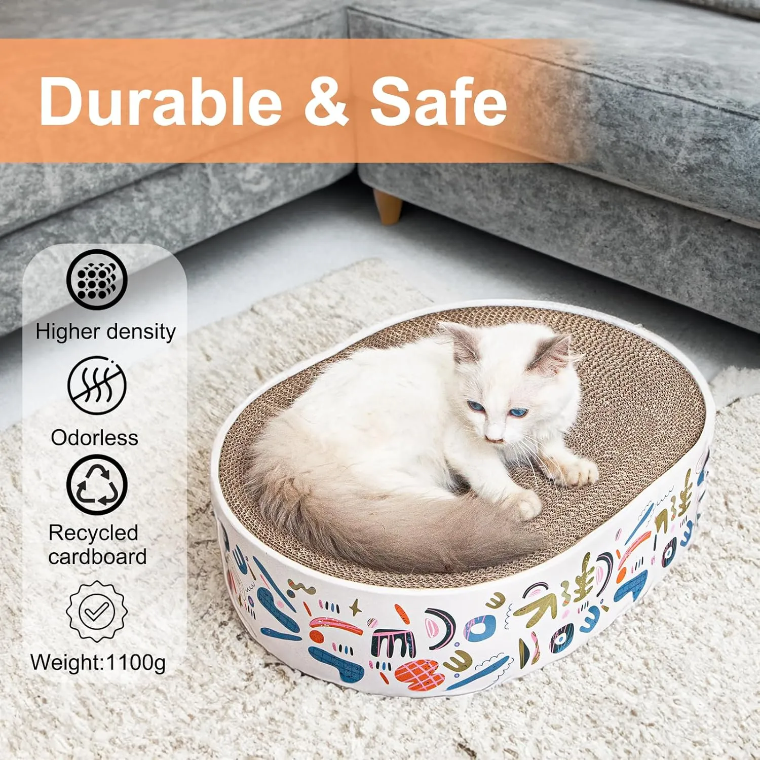 Cat Scratcher Carboard,Oval Cat Scratch Pad,Cat Scratcher Lounge Bed Nest Bowl with an Interactive Cat Toy for Cats Grinding Claw Indoor