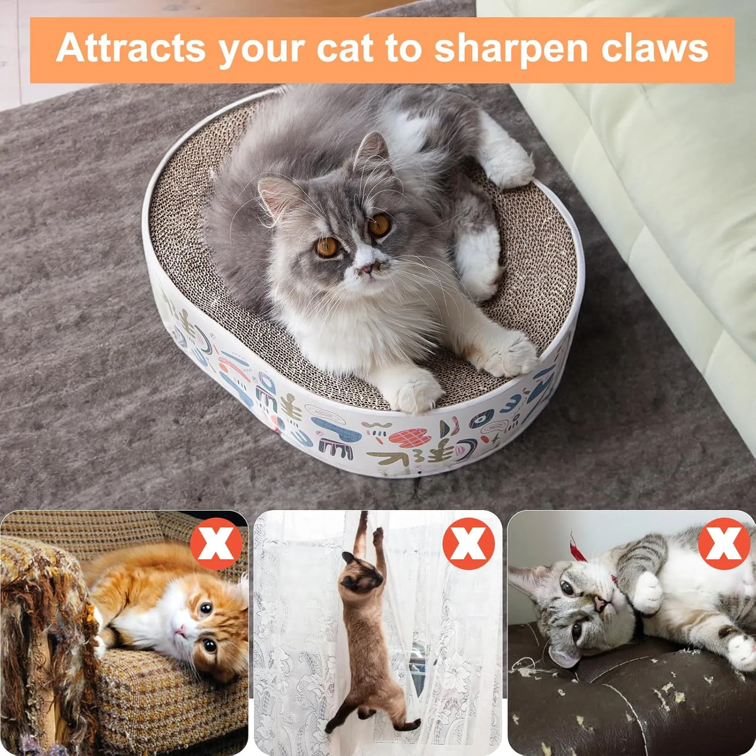 Cat Scratcher Carboard,Oval Cat Scratch Pad,Cat Scratcher Lounge Bed Nest Bowl with an Interactive Cat Toy for Cats Grinding Claw Indoor
