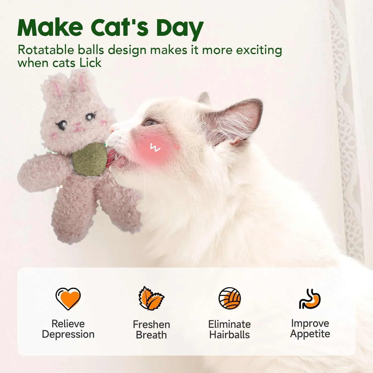 Cat Toys with Catnip Kitten Chew Bite Supplies Boredom Relief Fluffy Kitty Teeth Cleaning Chewing Cat Lovers Interactive Plush Gift (Rabbit)