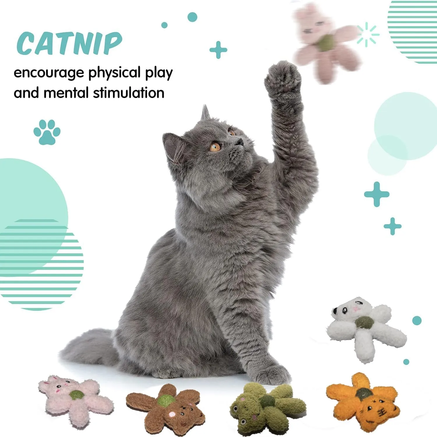 Cat Toys with Catnip Kitten Chew Bite Supplies Boredom Relief Fluffy Kitty Teeth Cleaning Chewing Cat Lovers Interactive Plush Gift (Rabbit)