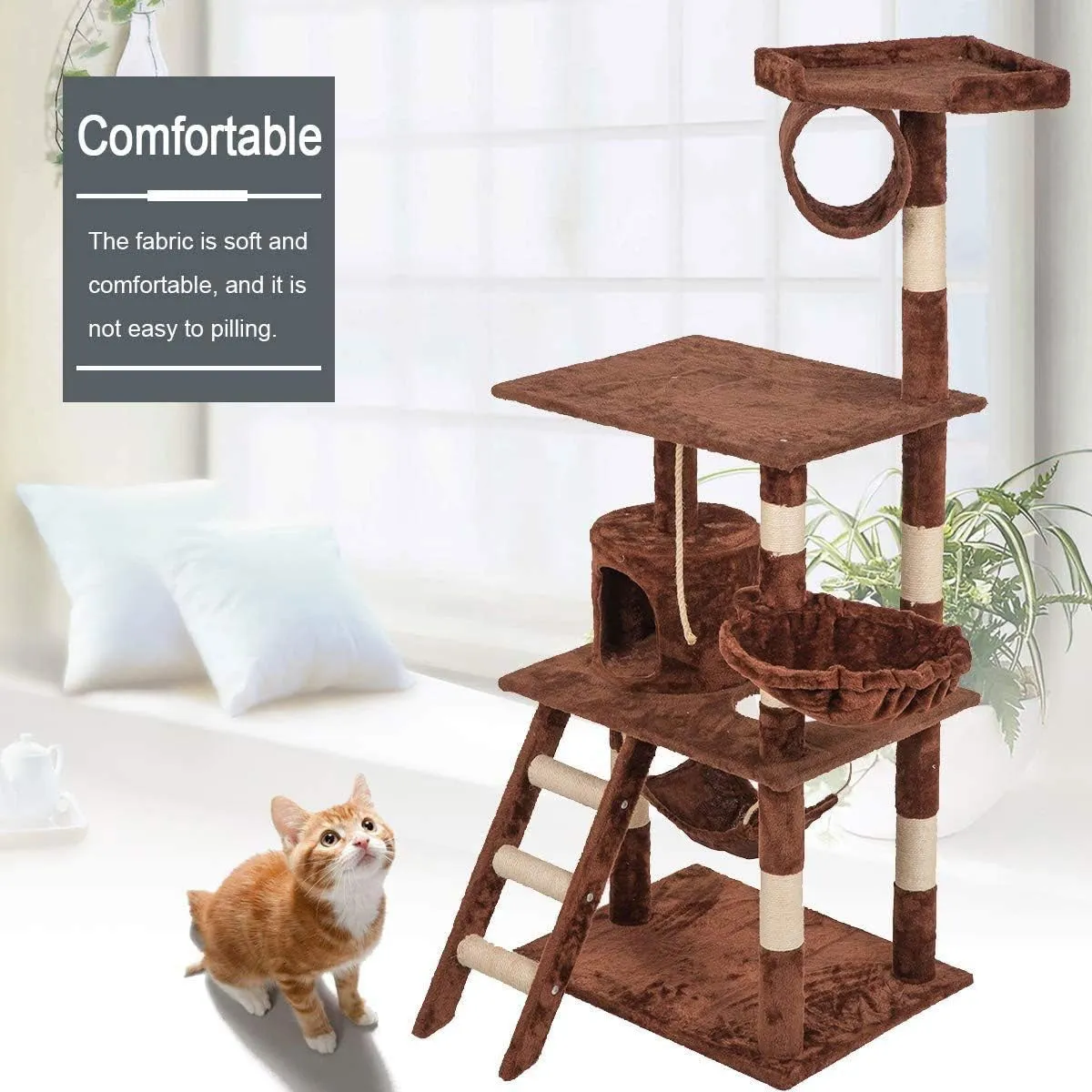 Cat Tree Scratching Post Scratcher Tower Toys Condo House Wood Furniture Bed Stand - brown