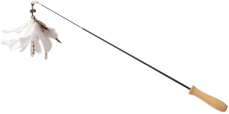 Cat Wand Toys, Interactive Cat Toys, Sturdy Wood Handle & Bell for Kitty Kitten, Cat Toys for Indoor Cats Cat Teaser Cat String Toy