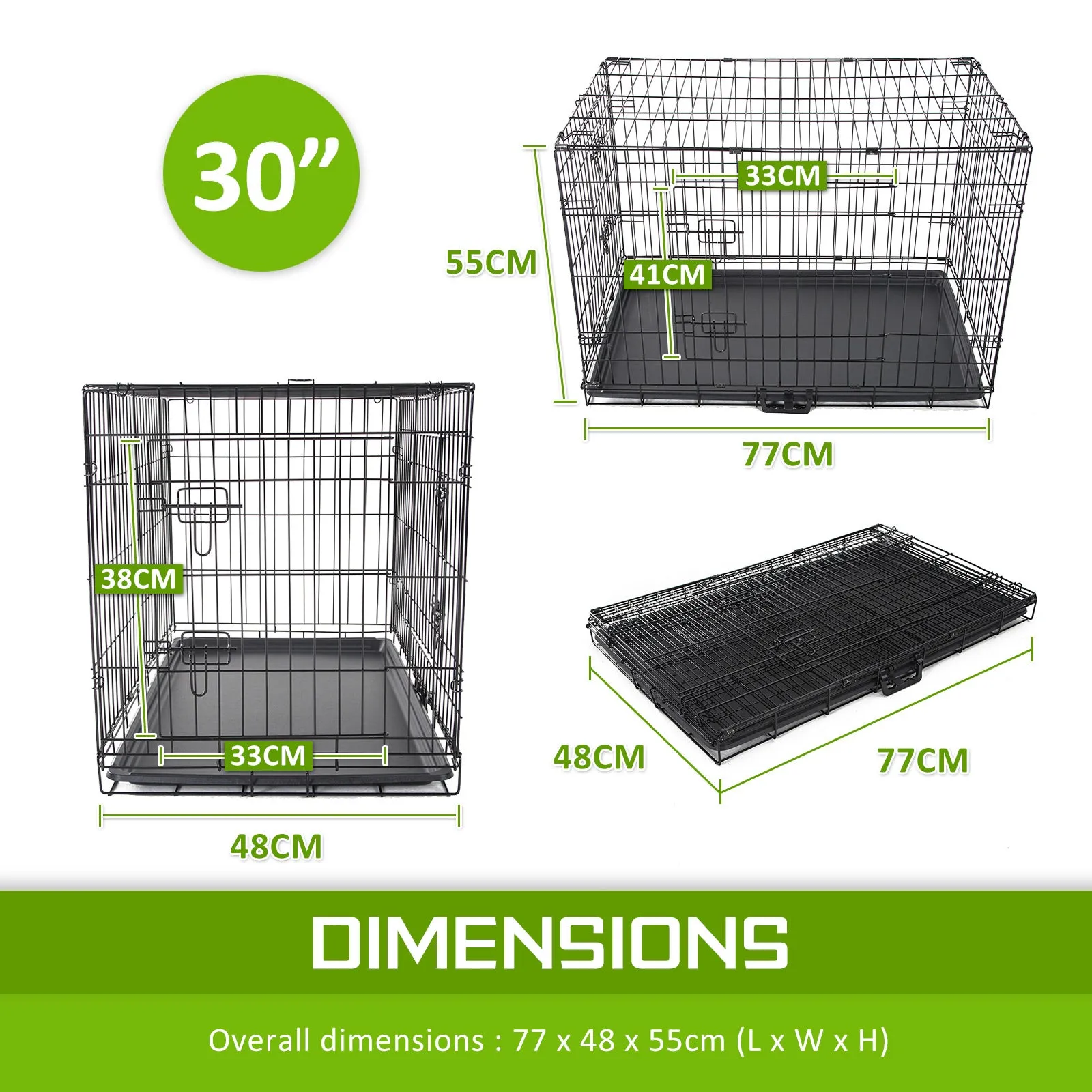 Collapsible Wire Dog Crate, Double Doors, 30in   Pink Cover