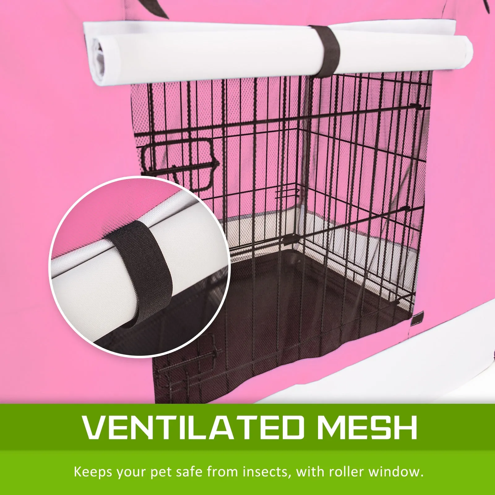 Collapsible Wire Dog Crate, Double Doors, 30in   Pink Cover