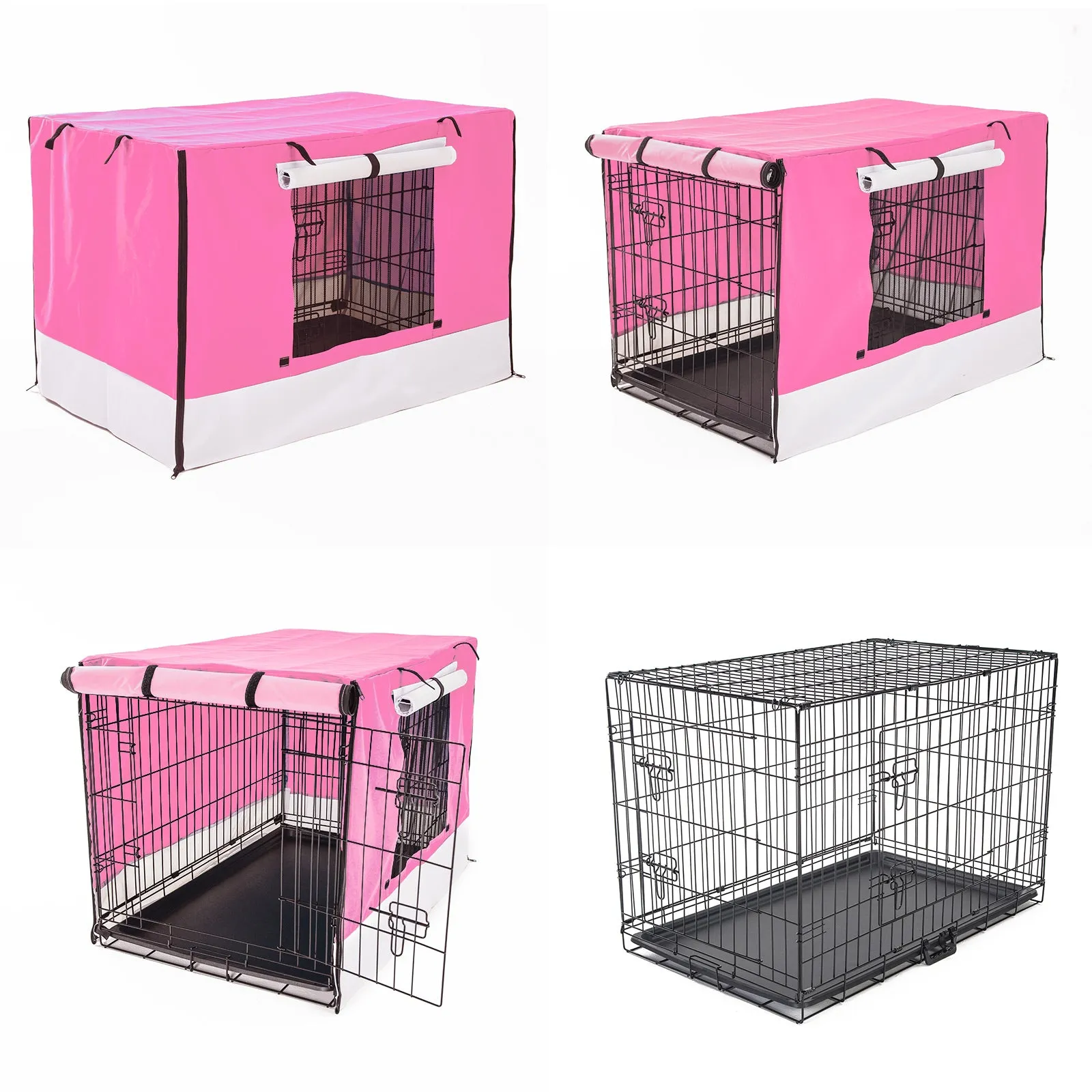 Collapsible Wire Dog Crate, Double Doors, 30in   Pink Cover