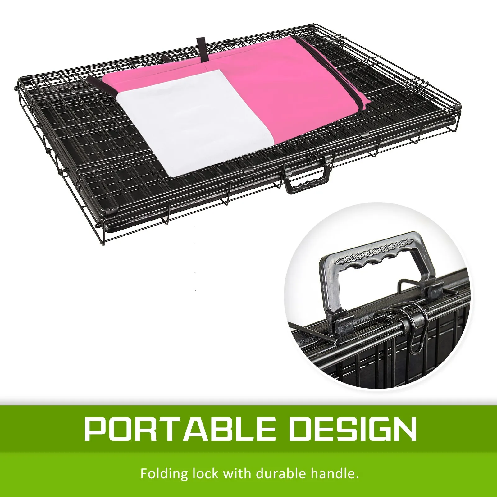 Collapsible Wire Dog Crate, Double Doors, 30in   Pink Cover