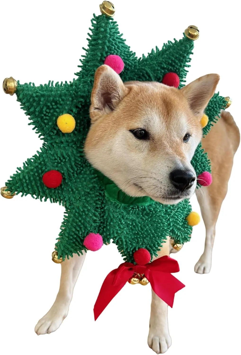 ComfyCamper Christmas Wreath Neck Scrunchie Dog Costume - Xmas Ugly Sweater Large Medium Small French Lab Cosplay, Large, Green