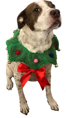 ComfyCamper Christmas Wreath Neck Scrunchie Dog Costume - Xmas Ugly Sweater Large Medium Small French Lab Cosplay, Medium, Green