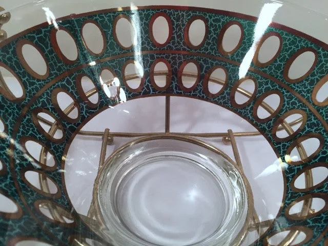 Culver Mid-Century 22-Karat Gold & Green Pisa Bowls and Carrier (Set of 2 Bowls with Carrier)
