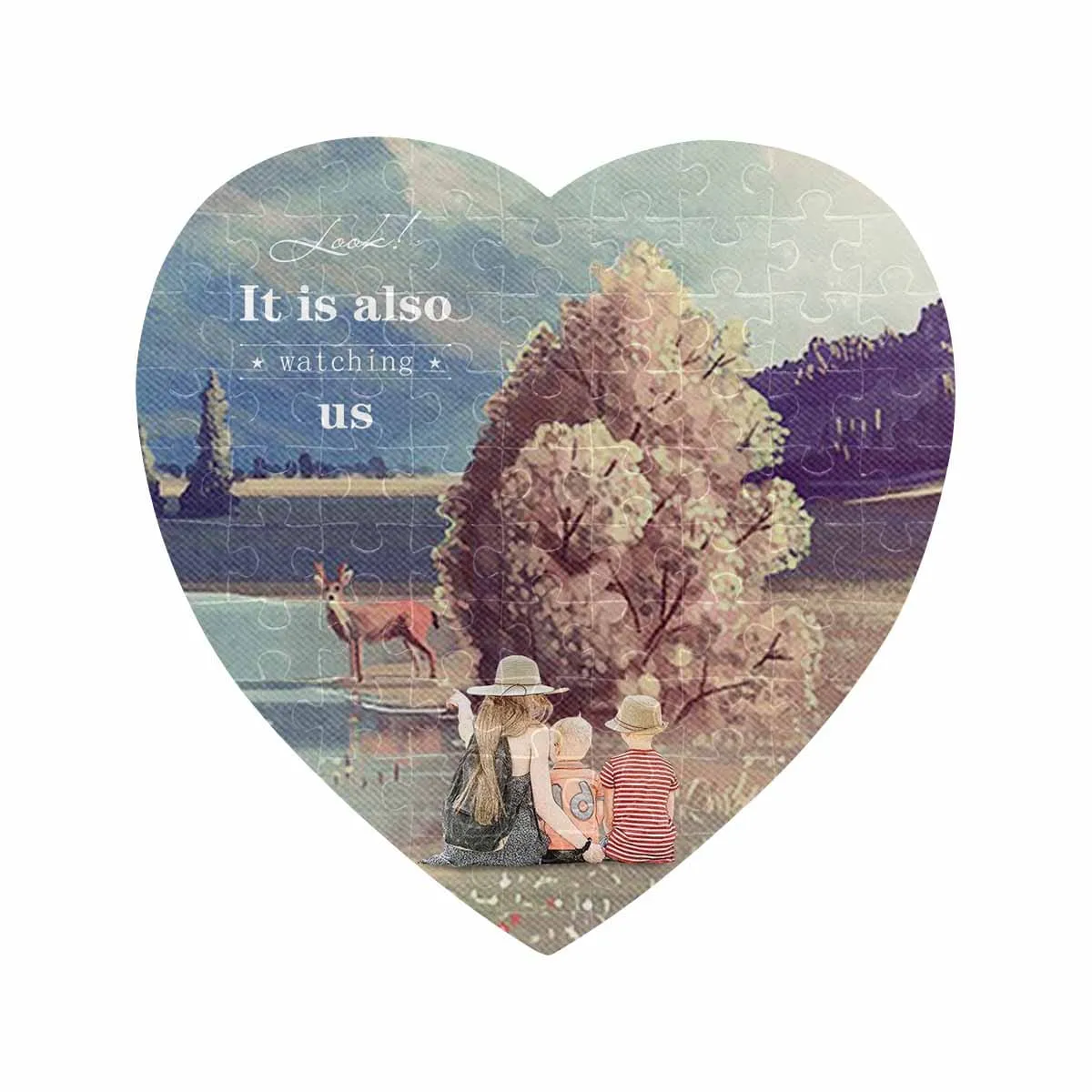 Custom Photo Watching Us Heart-Shaped Jigsaw Puzzle Best Indoor Gifts For Lover 75 Pieces
