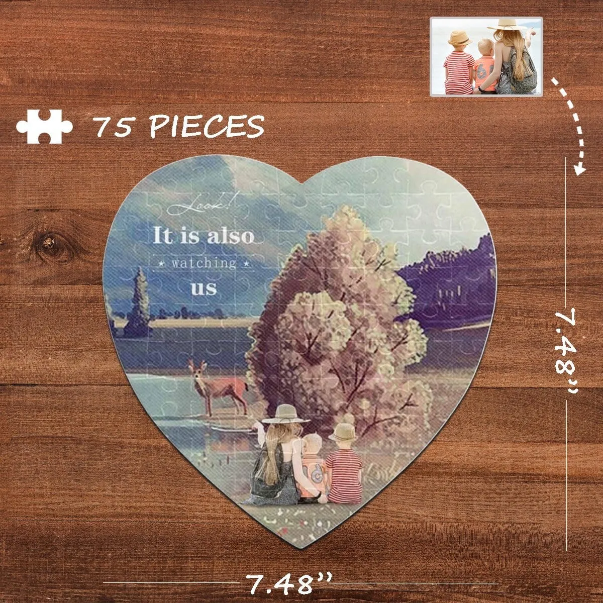 Custom Photo Watching Us Heart-Shaped Jigsaw Puzzle Best Indoor Gifts For Lover 75 Pieces