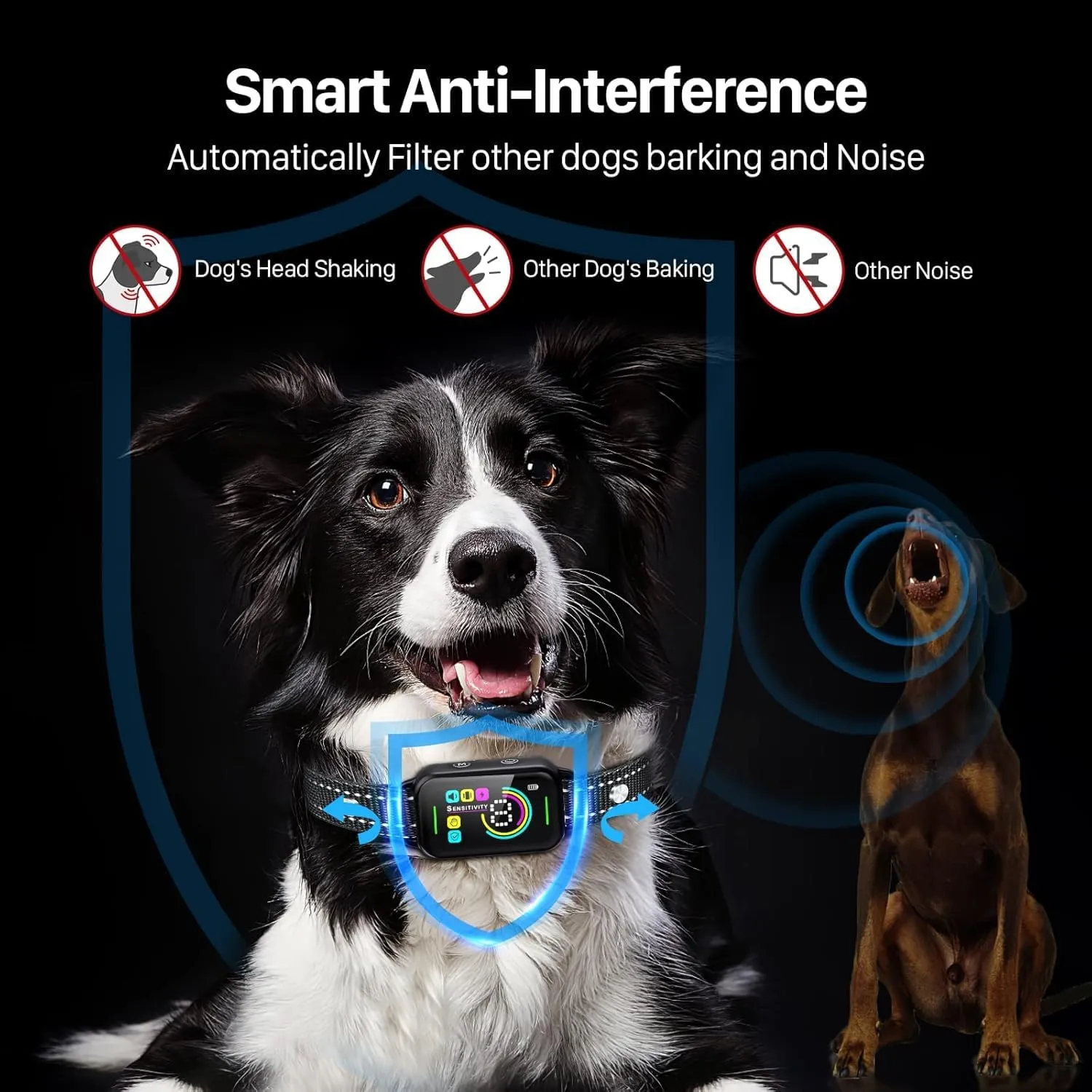 Dog Bark Collar, DINJOO Bark Collar for Large Medium Small Dogs,Smart Bark Collar,Rechargeable Anti Barking Training Collar with 8 Adjustable Sensitivity,Bark Shock Collar with Beep