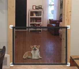 Dog Gates for The House, Portable Magic Pet Gates for Doorways, Stairs, No Drill Durable Mesh Puppy Gate Safety Fence Guard, 43.5" W X 31" H, 6 Hooks
