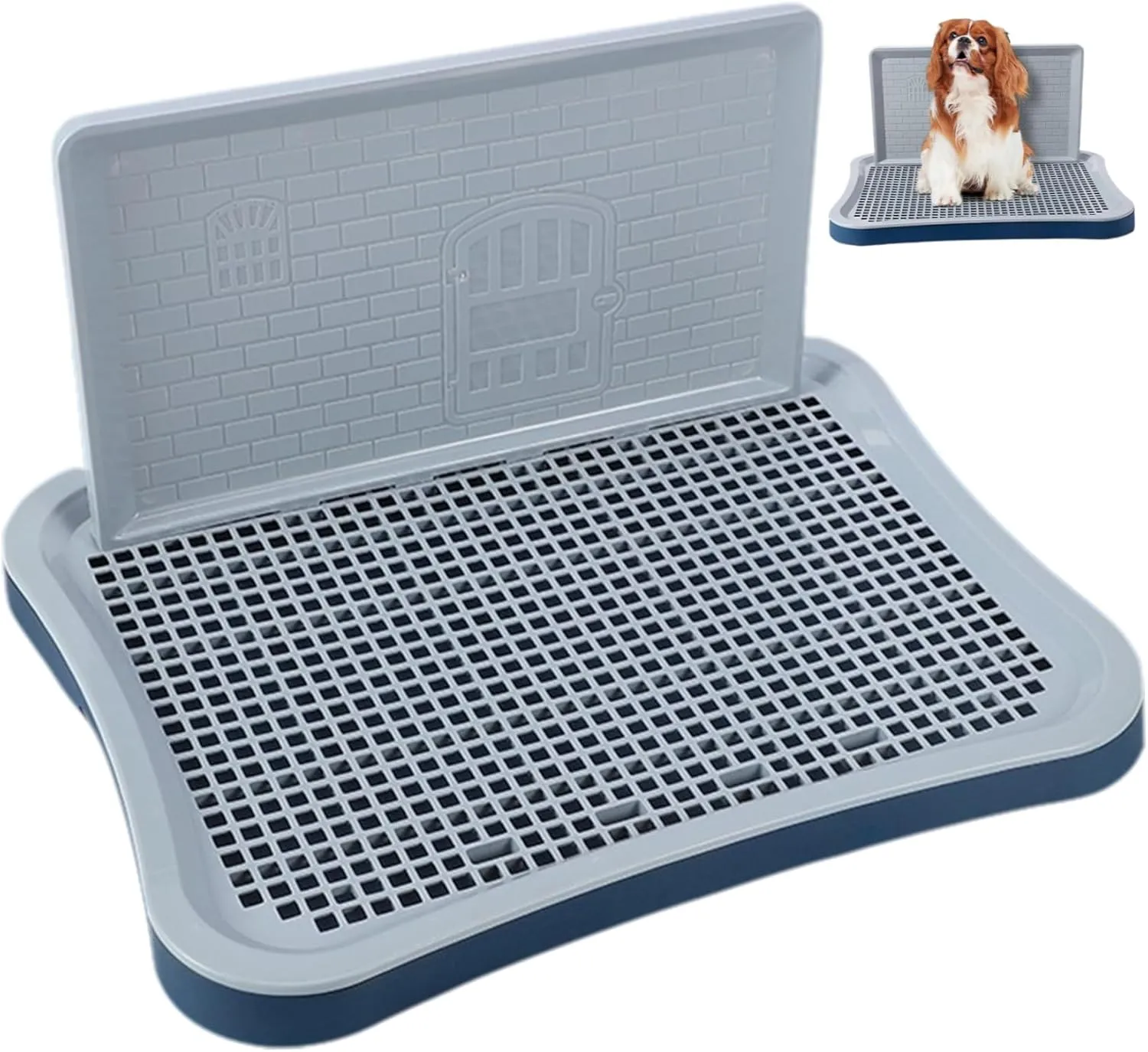 Dog Potty Tray, Removable Mesh Dog Litter Box with Wall Column, Non-Slip Portable Indoor Potty Training Pee Pad Holder for Small and Medium Dogs