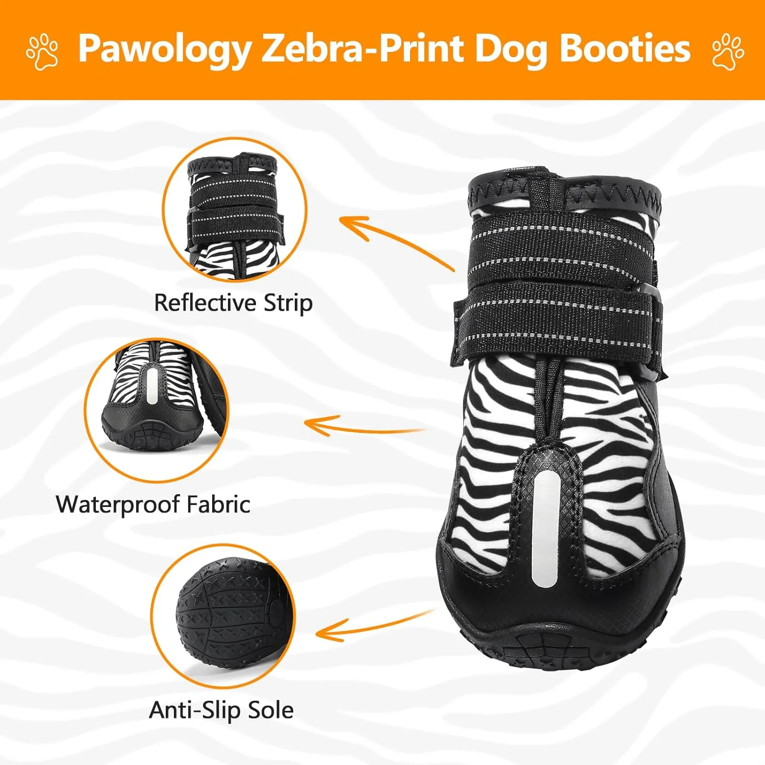 Dog Shoes Dog Booties for Winter, Pet Rain Boots Waterproof Snow Boots, Paw Protectors, with Reflective Straps, Anti-Slip,Dog Shoes for Medium Dog to Large Dogs, 4PCS