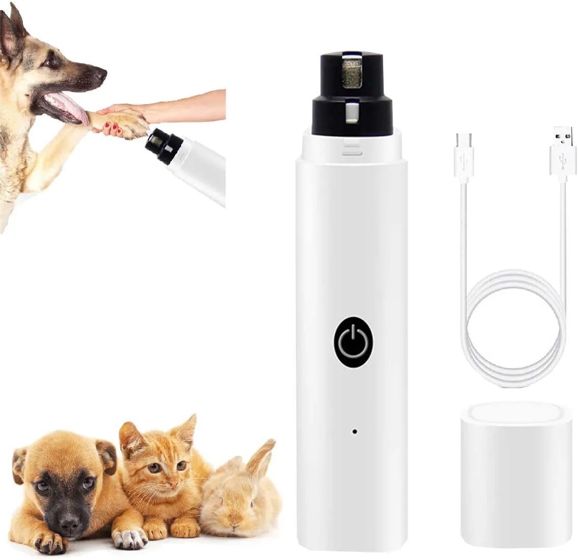 Dog Silent Nail Grinder Upgraded,Professional 2-Speed Pet Toenail Grinder,Electric Dog Nail Trimmer with Led Light,Nail Clippers,Nail Polish,Rechargeable Pet Paws Grooming Tool (White)