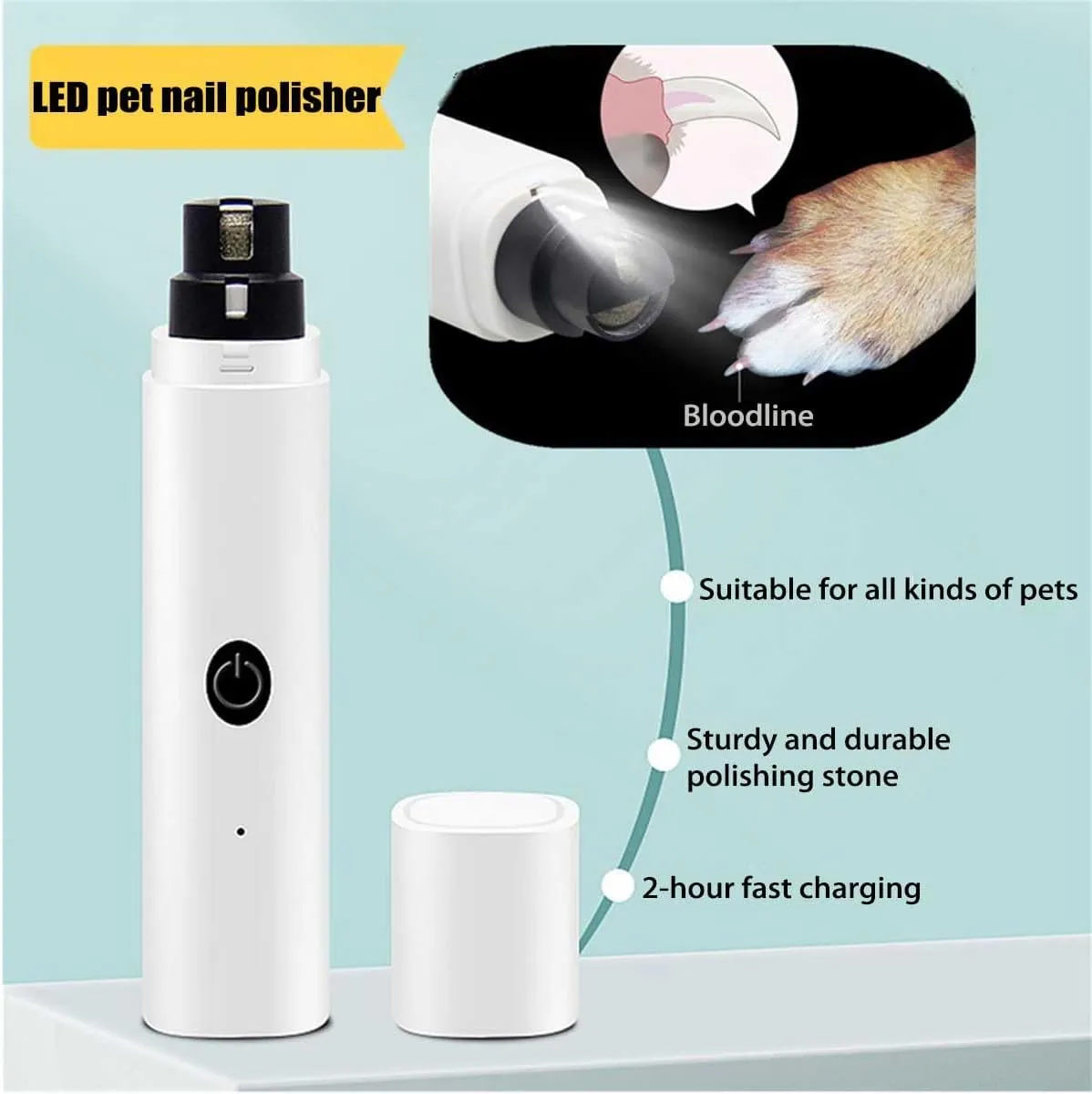 Dog Silent Nail Grinder Upgraded,Professional 2-Speed Pet Toenail Grinder,Electric Dog Nail Trimmer with Led Light,Nail Clippers,Nail Polish,Rechargeable Pet Paws Grooming Tool (White)