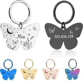 Dog Tags Personalized for Pets - Custom Dog Name Tag for Dog Collar, Colorful Butterfly Pet ID Tag, Stainless Steel Pet ID Tags for Small Large Dogs Cats, Pets Accessories for Cat Engraved Both Sides