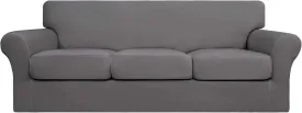 Easy-Going 4 Pieces Stretch Soft Couch Cover for Dogs - Washable Sofa Slipcover for 3 Separate Cushion Couch - Elastic Furniture Protector for Pets, Kids (Sofa, Light Gray, Large)